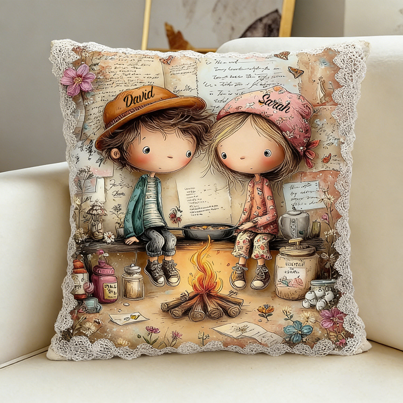 Personalized Cartoon Couple Pillow with Name Valentine's Day Anniversary Gift for Couples