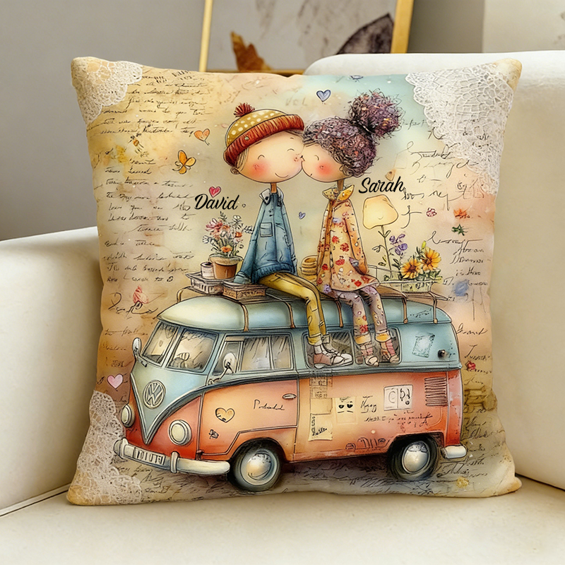 Personalized Cartoon Couple Pillow with Name Valentine's Day Anniversary Gift for Couples