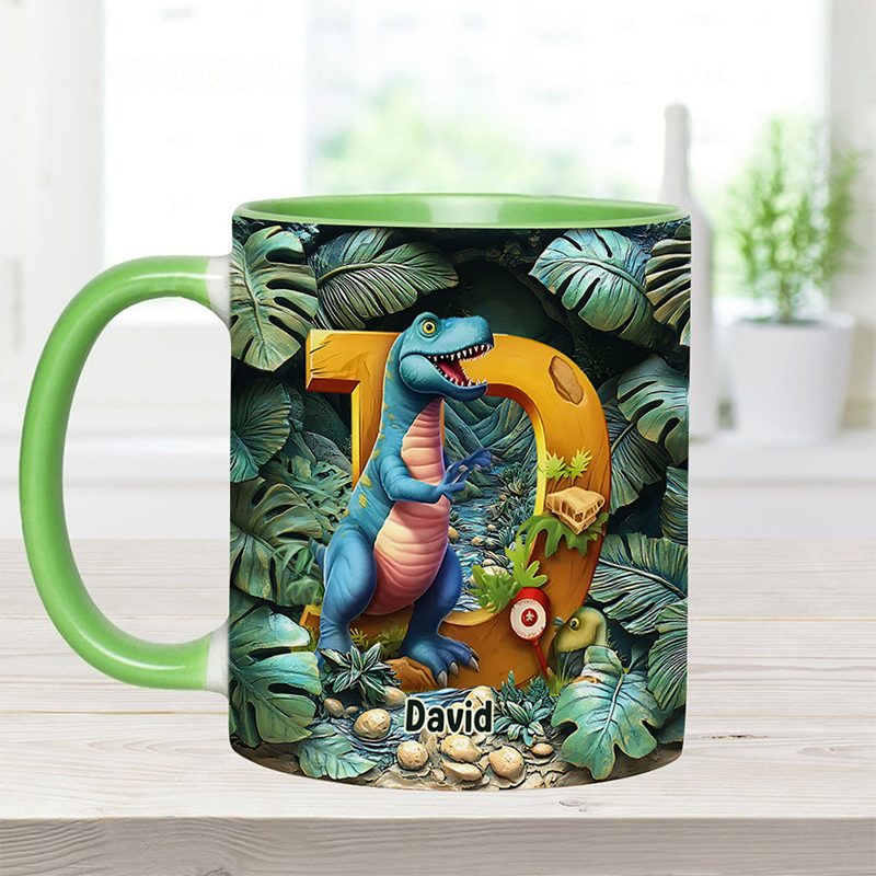 Personalized Dinosaur Letter Kid Accent Mug Dinosaur Lover Gift Birthday Gift