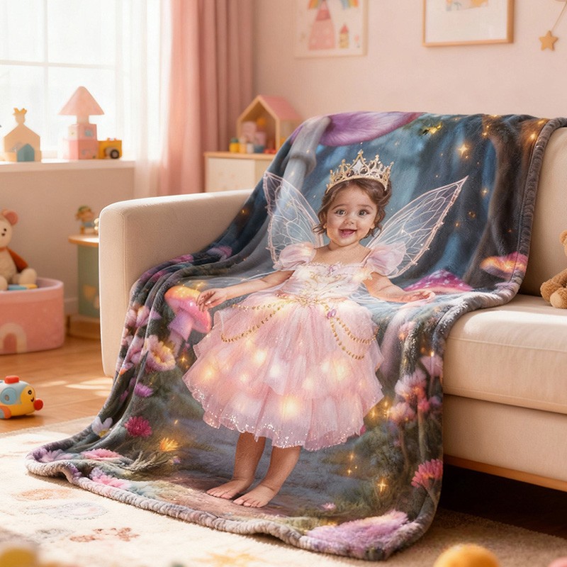 Personalized Lovely Sparkling Wings Custom Photo Throw Blanket Ideal For Children Blanket