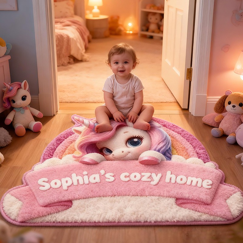 Personalized Dream Horse Rainbow Custom Name Soft Decorative Gift Magical Fantasy Style Cozy Nursery Pink Dream Cute Pastel Lovely Sweet Baby Room Graphic Carpet Rug for Kids