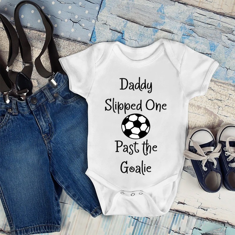 Personalized Funny Soccer Quote Name Custom Baby Gift Daddy Slipped One Past The Goalie Cute Soft Comfortable Baby Bodysuit