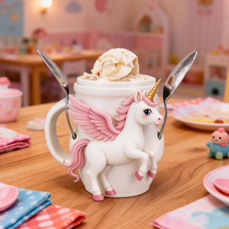 Rainbow Horse Theme Custom Name Cute Pink Winged Rainbow Horse Ice Cream Holder 3D Printed Cozy with Spoon Slot