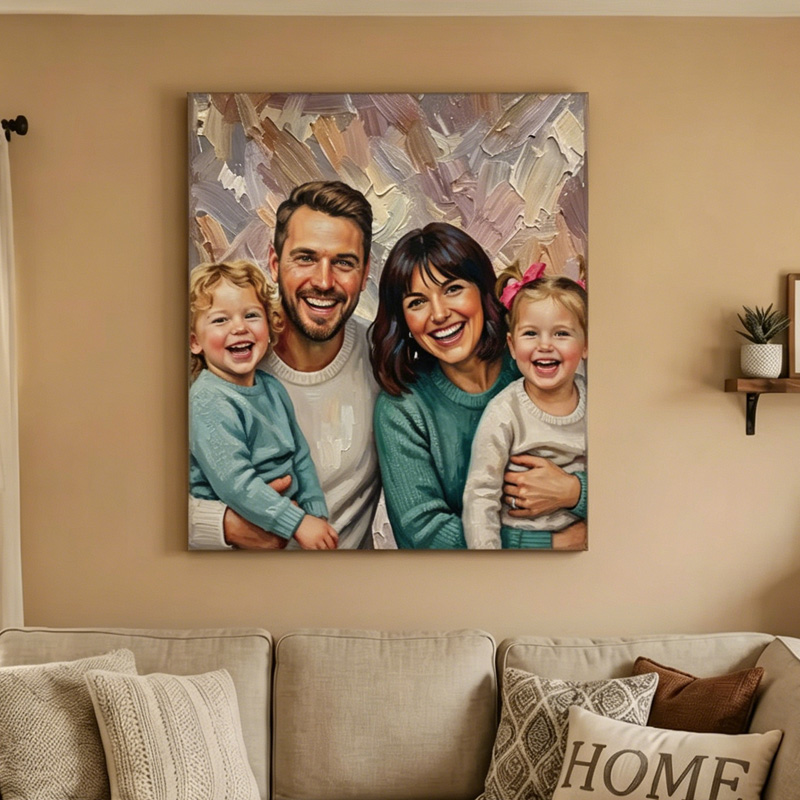 Personalized Modern Oil Painting Style Photo Framed Canvas Prints with Name Home Decor Ship from USA Housewarming Anniversary Gift for Family Friends