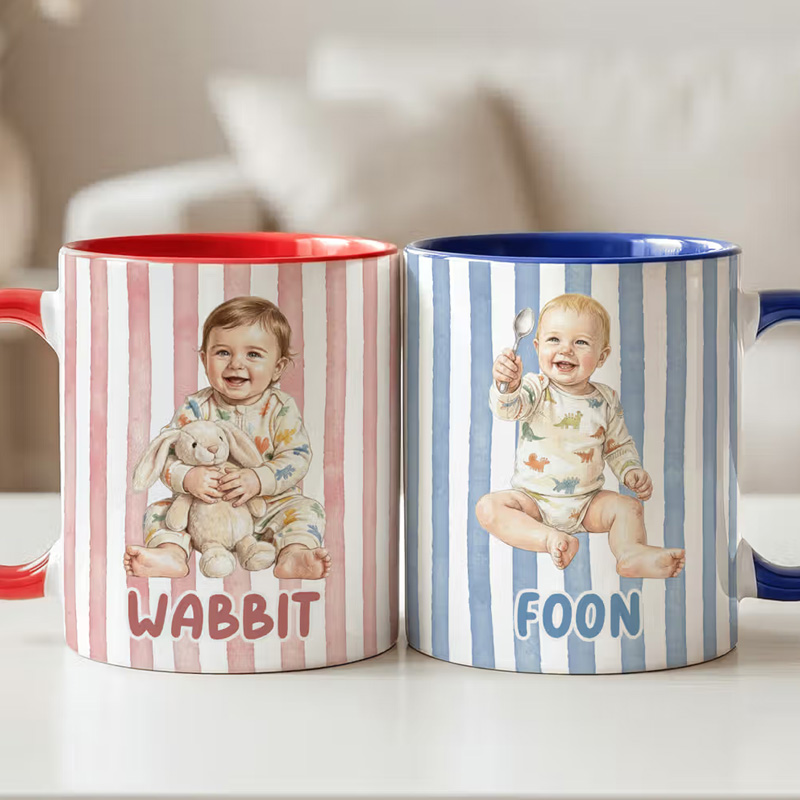 Personalized Baby First Word Mispronunciation Stripes 11 oz Ceramic Mug with Photo Daily Use Birthday Gift for Toddlers New Parents