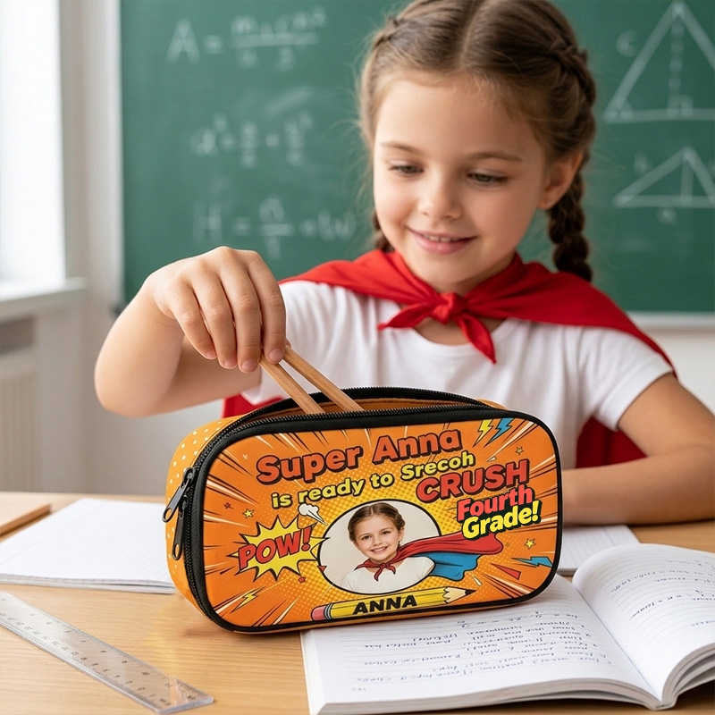 Personalized Superhero Back To School Ready To Crush Any Grade Custom Name Photo Kids Zipper Storage Pencil Case
