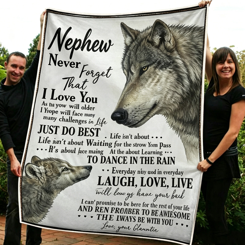 Personalized To My Grandson Wolf Letter From Grandma Believe In Yourself Be Brave Laugh Love Live Gift Kid Blanket