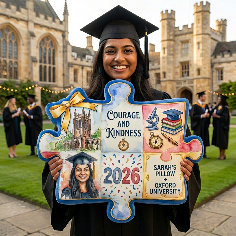 Personalized Graduation Photo Puzzle Piece Custom Name Year College Motto Keepsake Dorm Room Decor 3D Print Pillow