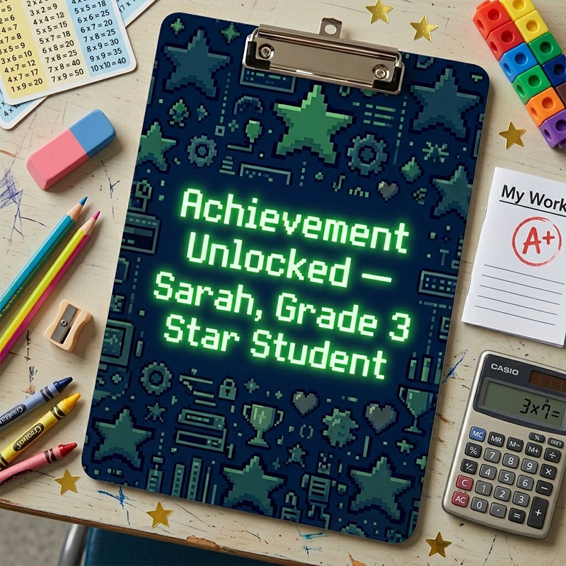 Personalized Gamer Achievement Unlocked Neon Name Grade Star Student Back To School Reward Gift Children Clipboard