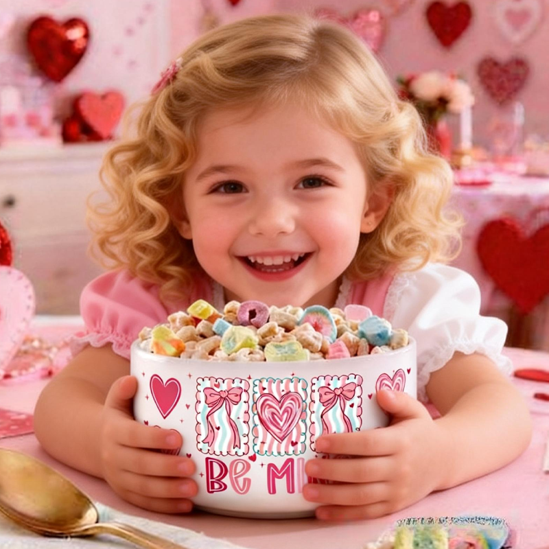 Personalized Be Mine with Coquette Bow Cereal Bowl Valentine's Day Gifts for Kids Children's Valentine's Day