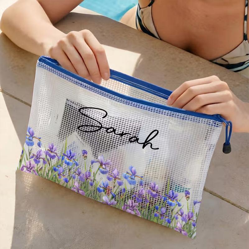 Personalized Birth Flower Waterproof Large Capacity Pool Beach Bag with Name Daily Use Birthday Summer Vocation Party Gift for Women