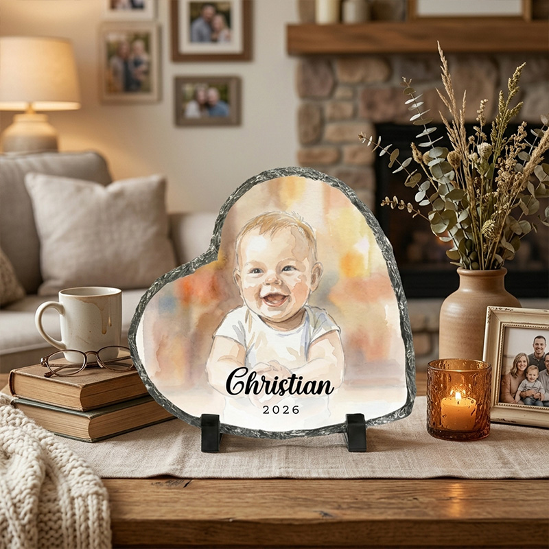 Personalized Baby Photo Neutral Whatecolor Rainbow Flowers Name Keepsake Nursery Baptism Christening Gift Stone Plaque