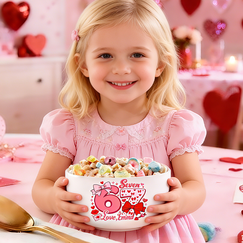 Personalized Cute Pink Red Checkered Hearts Cereal Bowl Valentine's Day Gifts for Kids Children's Valentine's Day