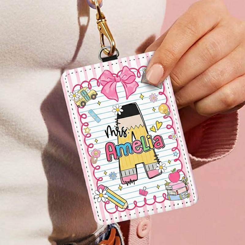 Personalized Cute Classroom Doodle Art Name Tag Colorful Hearts And School Icons Fun Accessory For Educators Teacher Badge Holder