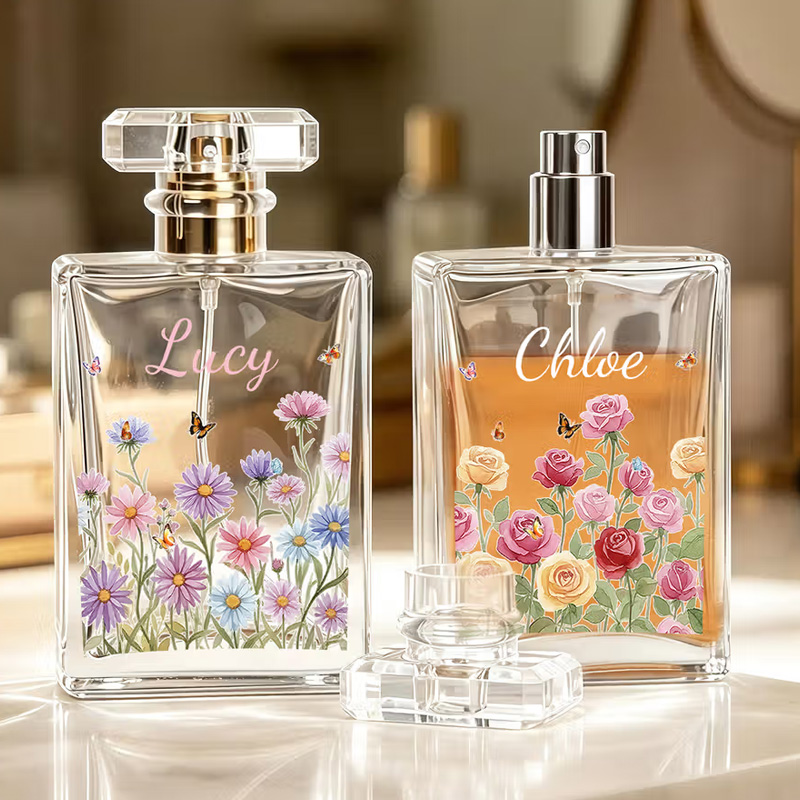 Personalized Birth Flower Refillable Perfume Bottle with Name Daily Use Birthday Gift for Women Girls