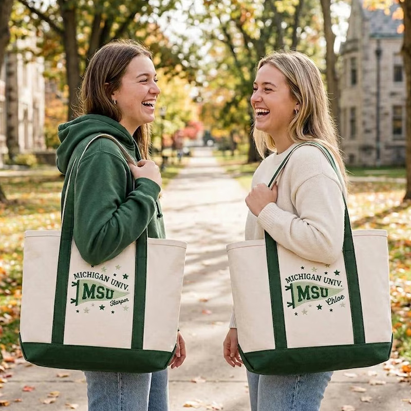 Personalized Embroidered Pennant Flag Univ Campus Style Canvas Shoulder Carryall College Student Library Essential Tote Bag