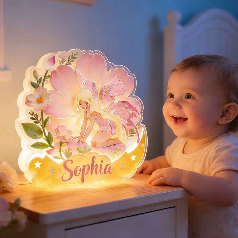 Personalized Unique Custom Name Beautiful Flower Garden Style Romantic Room Decoration Acrylic LED Night Light