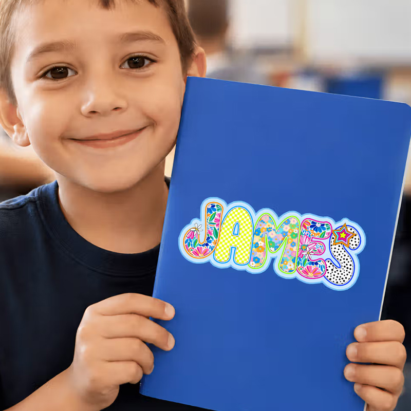 Personalized Artistic Name Multicolor Waterproof Stickers Daily Use Back to School Birthday Gift for Students Kids