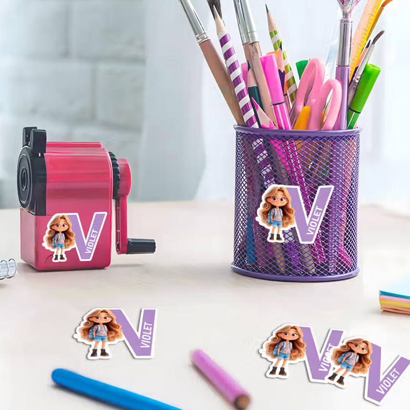 Personalized Cartoon Character Waterproof Labels Stickers with Initial and Name Birthday Back to School Gift for Boys Girls