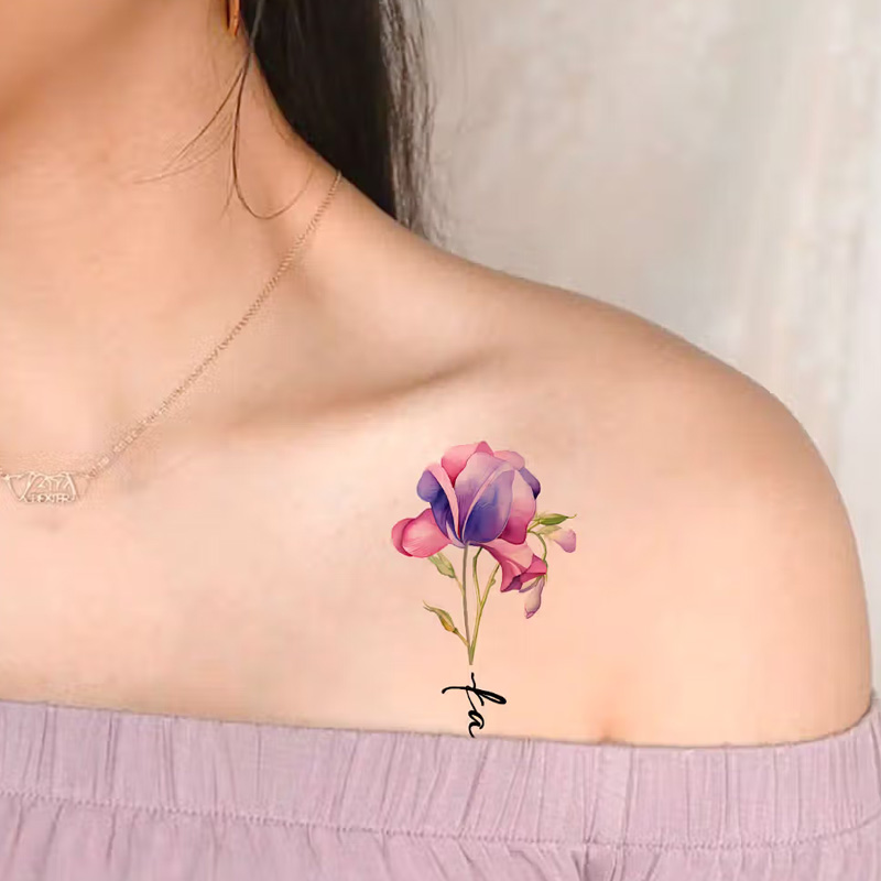 Personalized 1-3 Watercolor Birth Flower Waterproof Non-toxicity Temporary Tattoo Stickers with Name Holiday Gift for Besties Tattoo Lovers