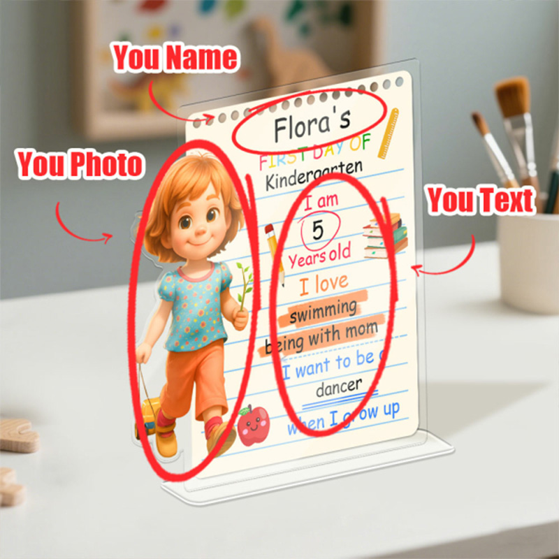 Personalized First Day Of School Kids Memory Board Keepsake Photo Upload Acrylic Tabletop Decor Gift Design