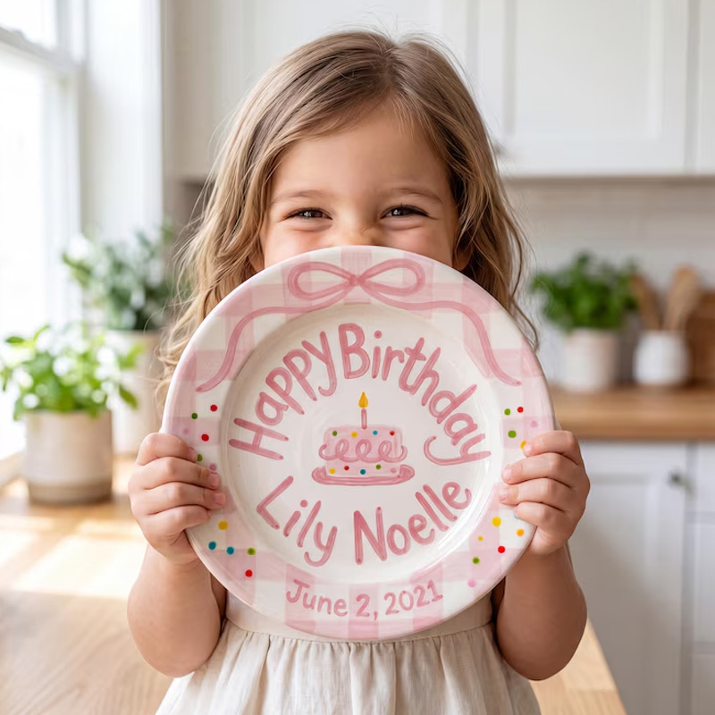 Personalized Pink Birthday Cake Bow Confetti Cute Kids Keepsake Nurser