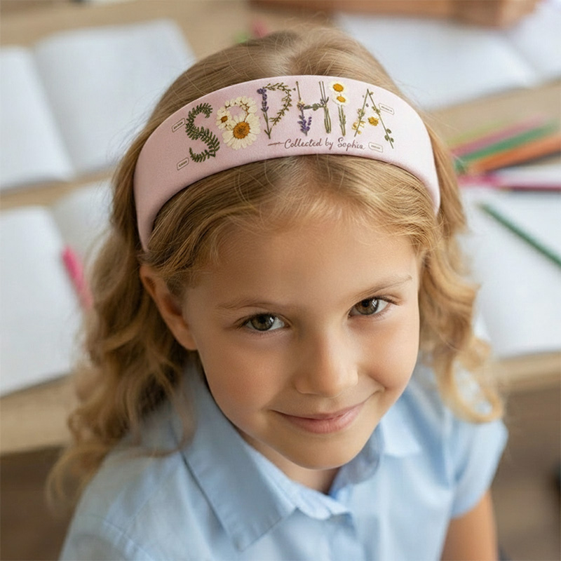 Personalized Floral Name Kids Headband Garden Fairy Themed Soft Pastel Girls Hair Accessory For Spring And Summer Design
