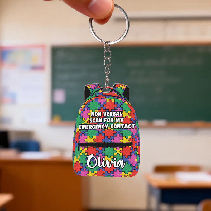 Personalized Colorful School Bag Autism Emergency Contact Tag with Name Use Back to School Gift for Autism Kids