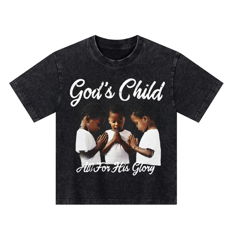 Personalized Gods Child All For His Glory Praying Boy Christian Faith Graphic Religious Streetwear Style Kid Washed T Shirt