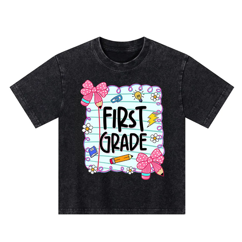 Personalized First Grade Groovy Back To School Colorful Flowers Rainbow Retro Teacher Student Graphic Kid Washed T Shirt