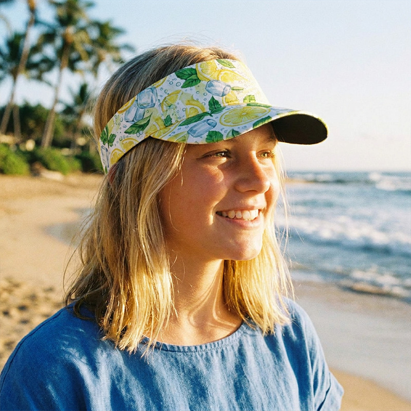 Personalized Ice Lemon Floral Visor Hat Custom Name Teen Girls Sun Cap Bright Beach Palm Leaf Pattern Summer Outdoor Accessory