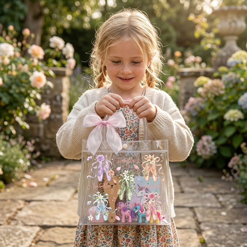 Personalized Themed Pastel Ballerina Friends Design Clear Party Favor Tote Set Transparent Gift Bag Gift for Kid