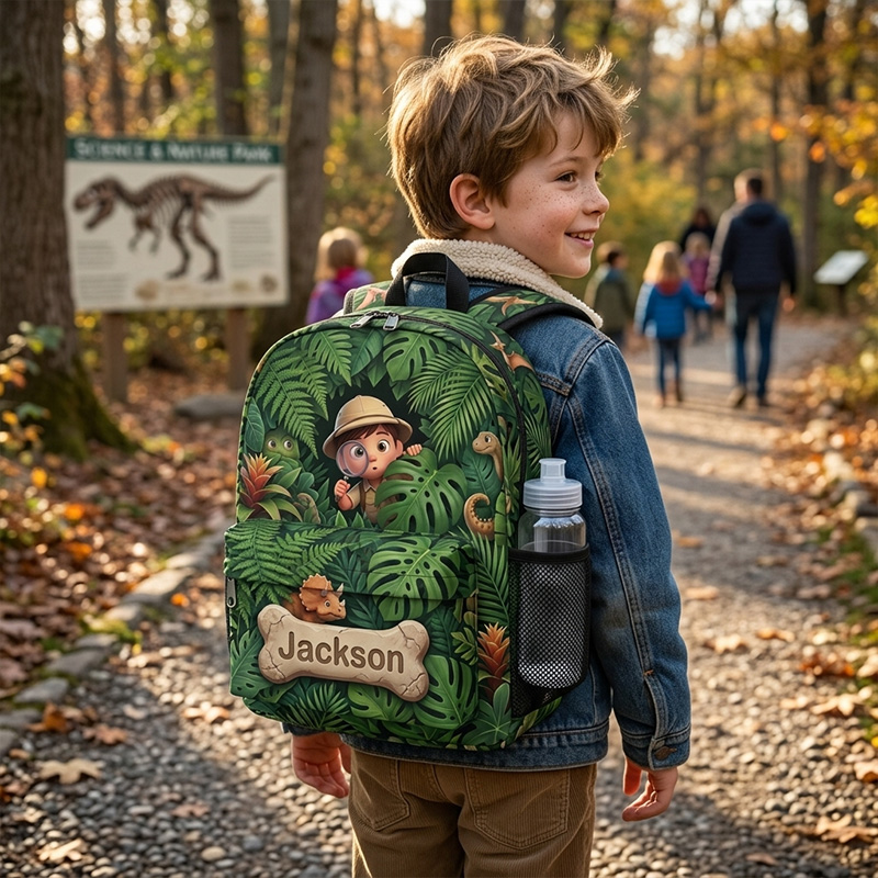 Personalized Jungle Explorer Kids Backpack Themed Adventure Safari School Bag Design Custom Name and Baby Photo Travel Daypack