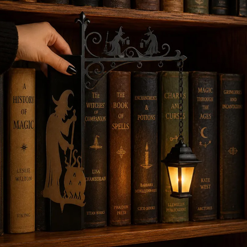 Ghost Lantern Bookend Themed Halloween Spooky Shelf Decor Design Custom Name Metal Luminous Library Accent