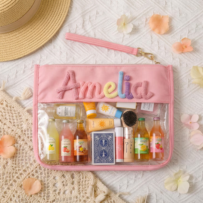 Personalized Waterproof Beach Bag Clear Travel Organizer Custom Name Pool Tote For Summer Vacation Essentials