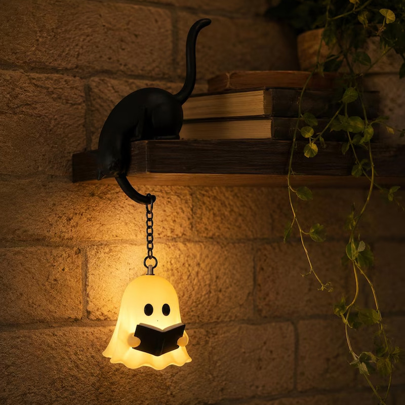 Halloween Ghost Cat Night Light Cute Bedside Lamp For Kids Bedroom Shelf Reading Decor