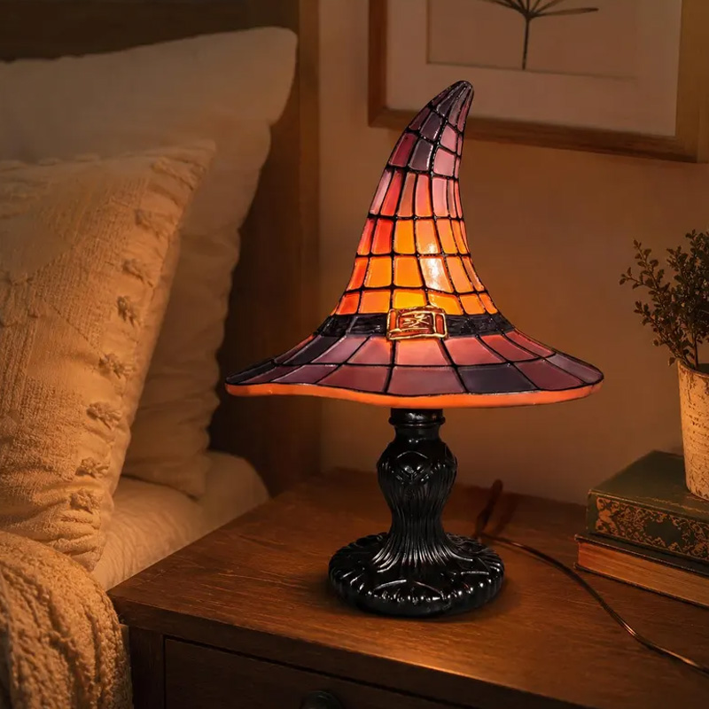 Halloween Witch Hat Themed Night Light Design For Cozy Bedroom Kids Room Bedside Reading Decor