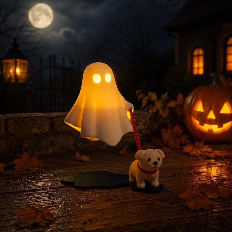 Halloween Ghost Dog Night Light For Kids Bedroom Bedside Table Ambient Lamp Holiday Home Decor