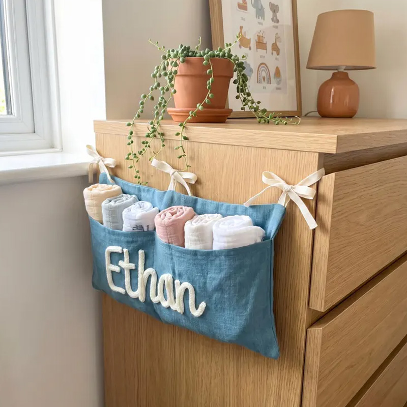 Personalized Car Backseat Organizer Kids Car Caddy with Knit Name Cotton Toy Storage