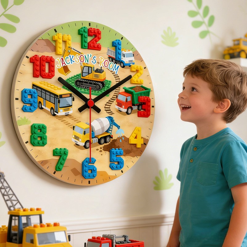 Personalized Unique Custom Name Building Blocks Vehicle Theme Boys Bed