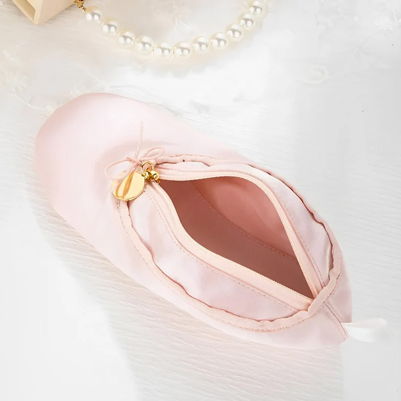 Personalized Ballet Themed Satin Pointe Shoe Design Zipper Pencil Case Makeup Pouch Stationery Bag