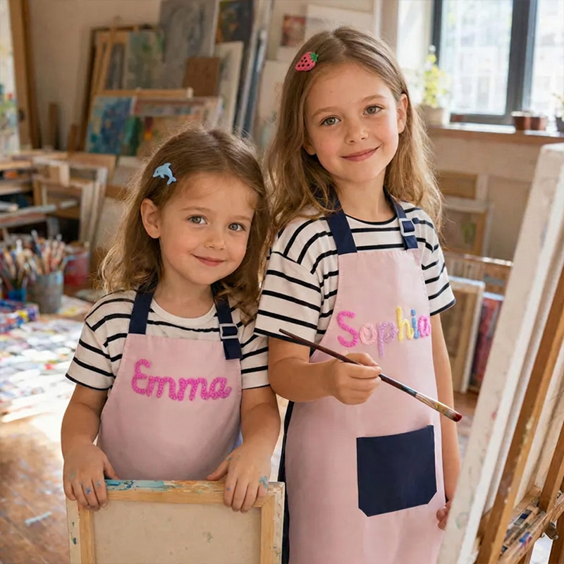 Personalized Kids Themed Color Block Design Adjustable Cooking Baking Art Craft Apron With Name