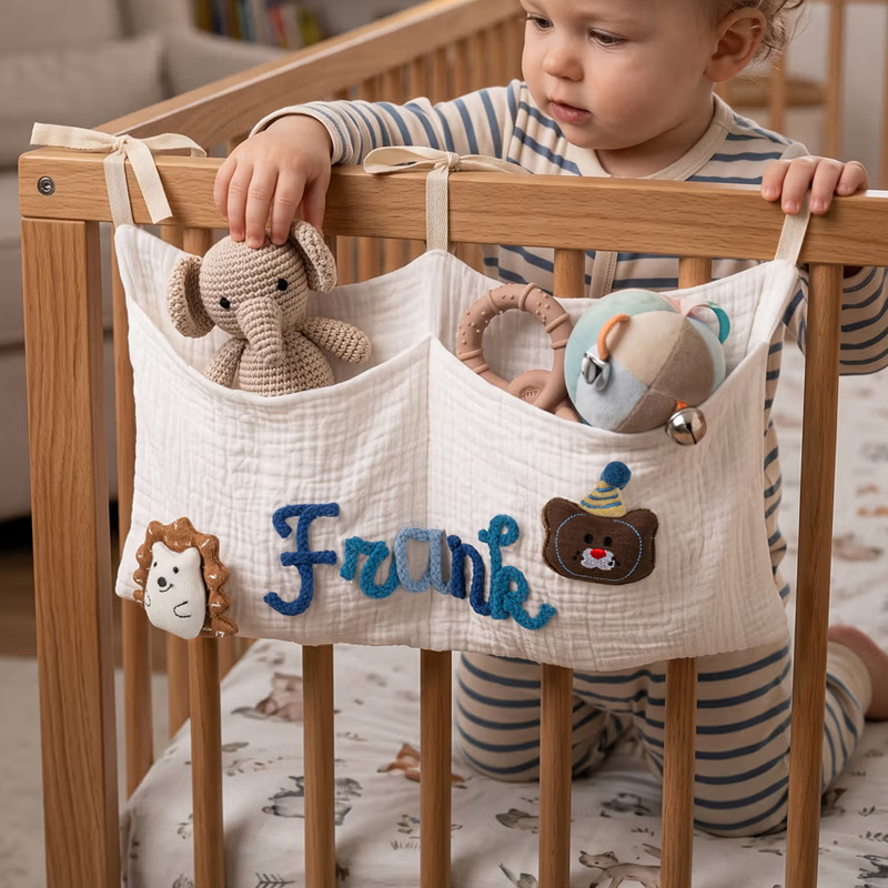 Personalized 100% Cotton Crib Organizer Bag Hanging Storage Car Backse