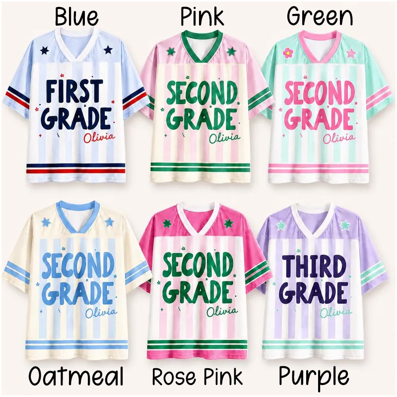 Personalized Grade Level Back To School Themed Kids Jersey Design Grade Colorful Name Shirt Top