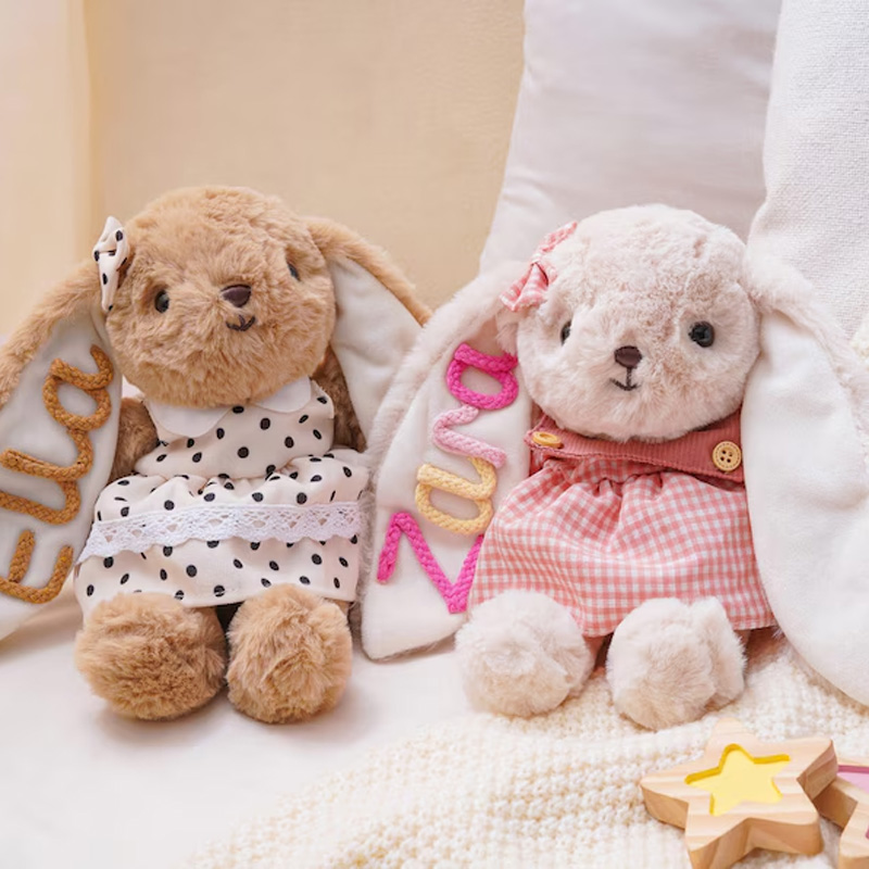 Personalized Soft Plush Bunny With Embroidered Name Long Ear Custom Stuffed Animal Keepsake For Kids And Babies