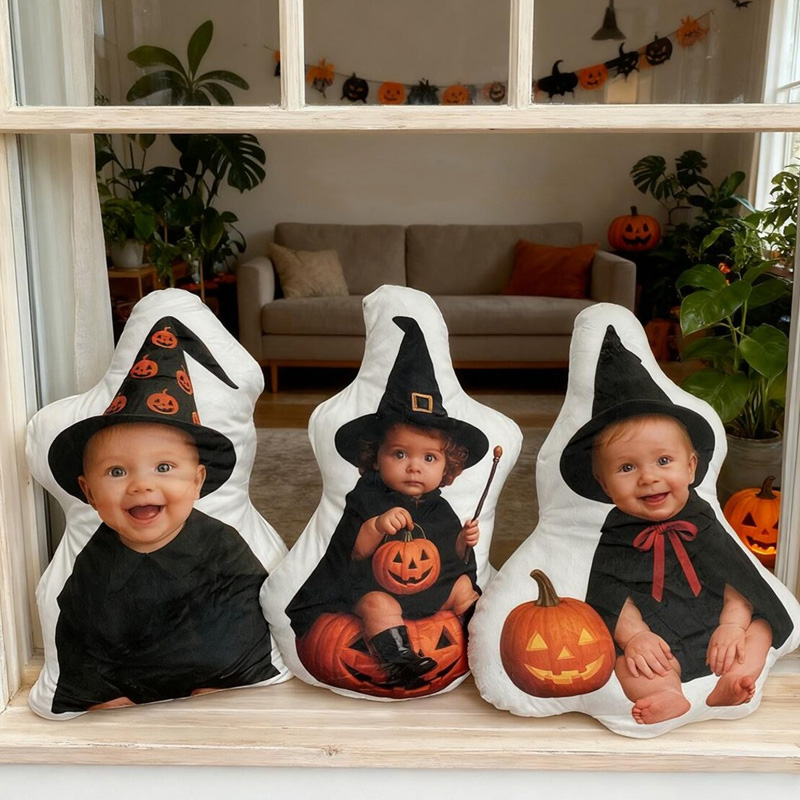 Personalized Halloween Baby Photo Cushion With Cute Ghost Witch Pumpkin Costume Custom Keepsake 3D Print Pillow