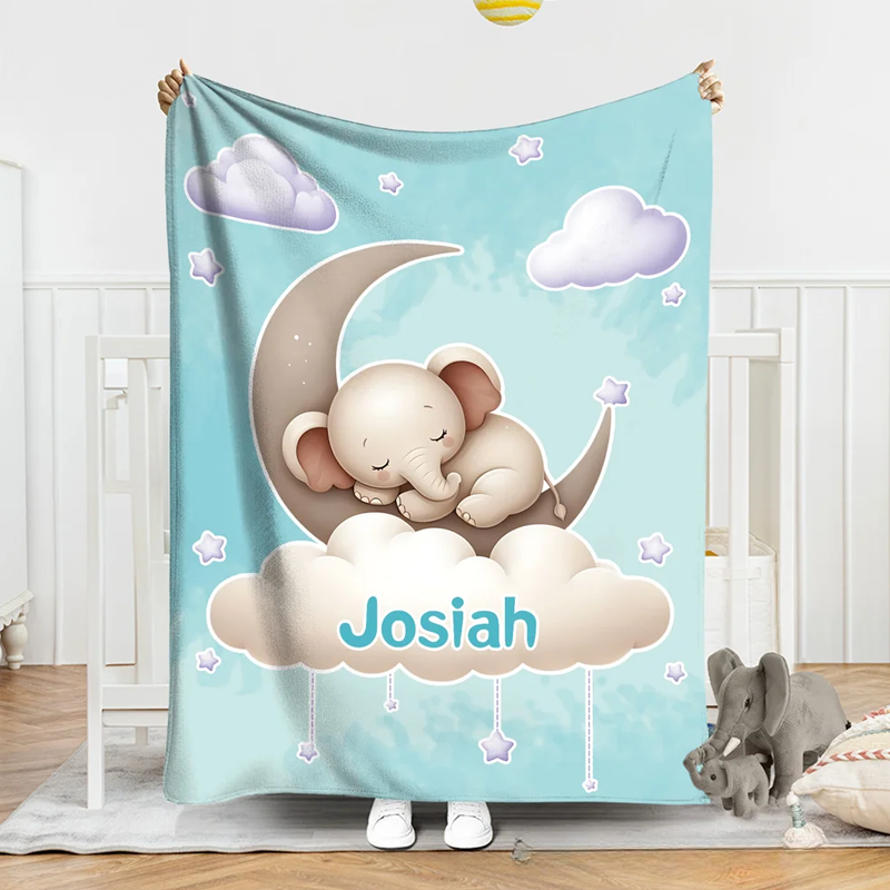 Personalized Moon Cloud Star Cute Cartoon Sleeping Animal Soft Throw Blanket with Name Home Decor Birthday Christmas Gift for Kids