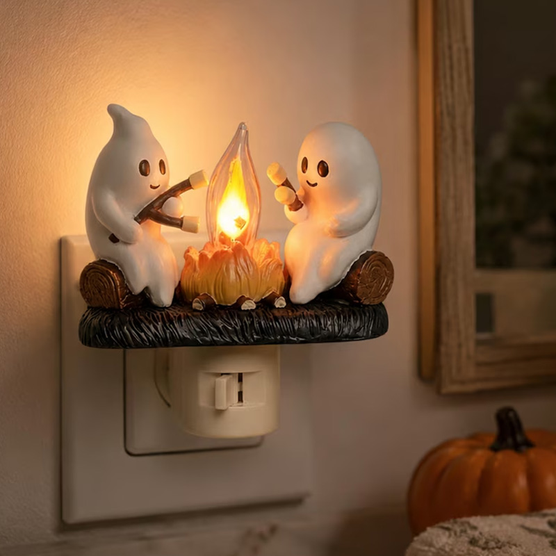 Personalized Halloween Ghost Campfire Plug In Night Light With Cozy Warm Glow Kids Bedroom Nursery Decor