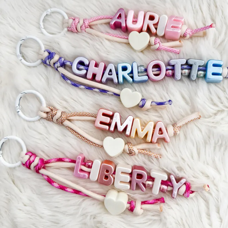 Personalized Name Letter Keychain Colorful Beaded Initial Bag Charm Custom Gift For Kids Teens And Friends