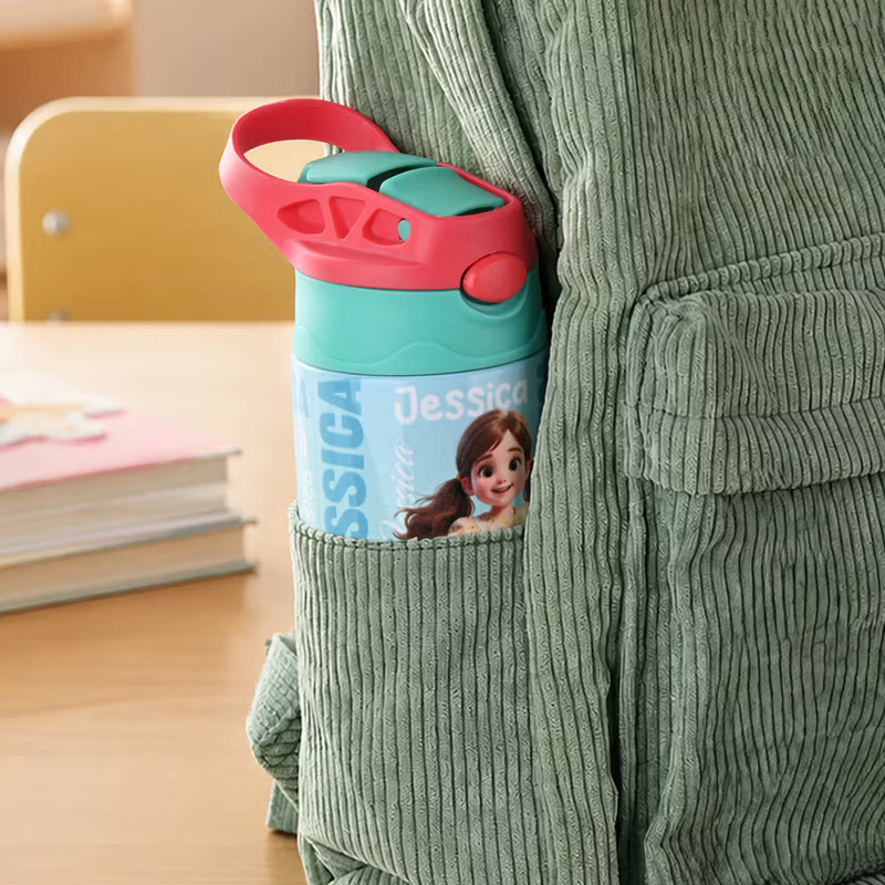 Personalized Cartoon Character BPA-Free Transparent or Insulated Water Bottle with Straw and Name Back to School Gift for Kids